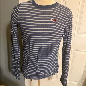 Hollister Y2K Long Sleeve Ribbed Shirt L Blue‎ Striped California Surf Seagull